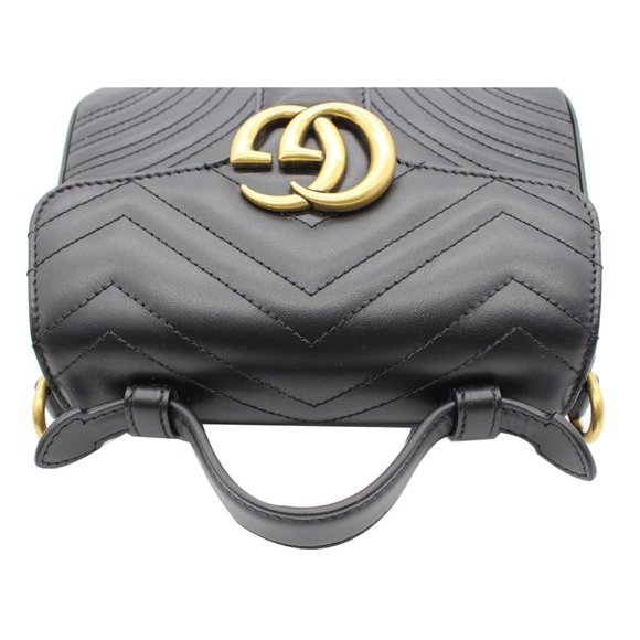 GUCCI GG Marmont Mini Leather Top Handle Shoulder Bag Black 547260 - Picture 4 of 12